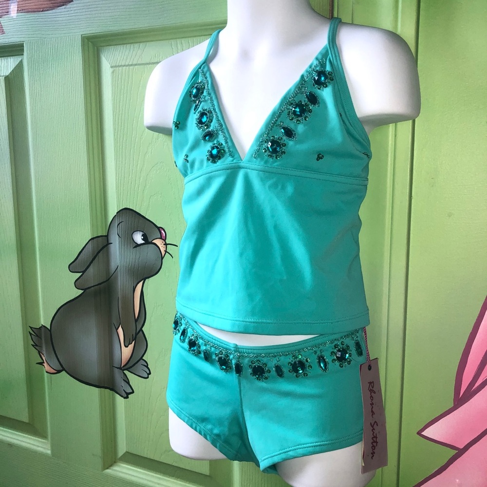 Rhona Sutton Girls Jeweled Tankini Swimsuit 10 NWT